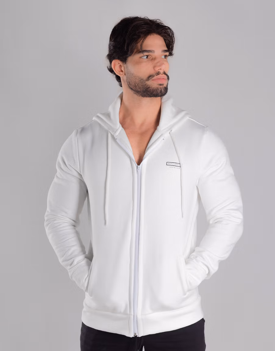 Moletom Masculino Com Capuz E Zíper Conforto Premium – Cor Off-White - Imagem 7