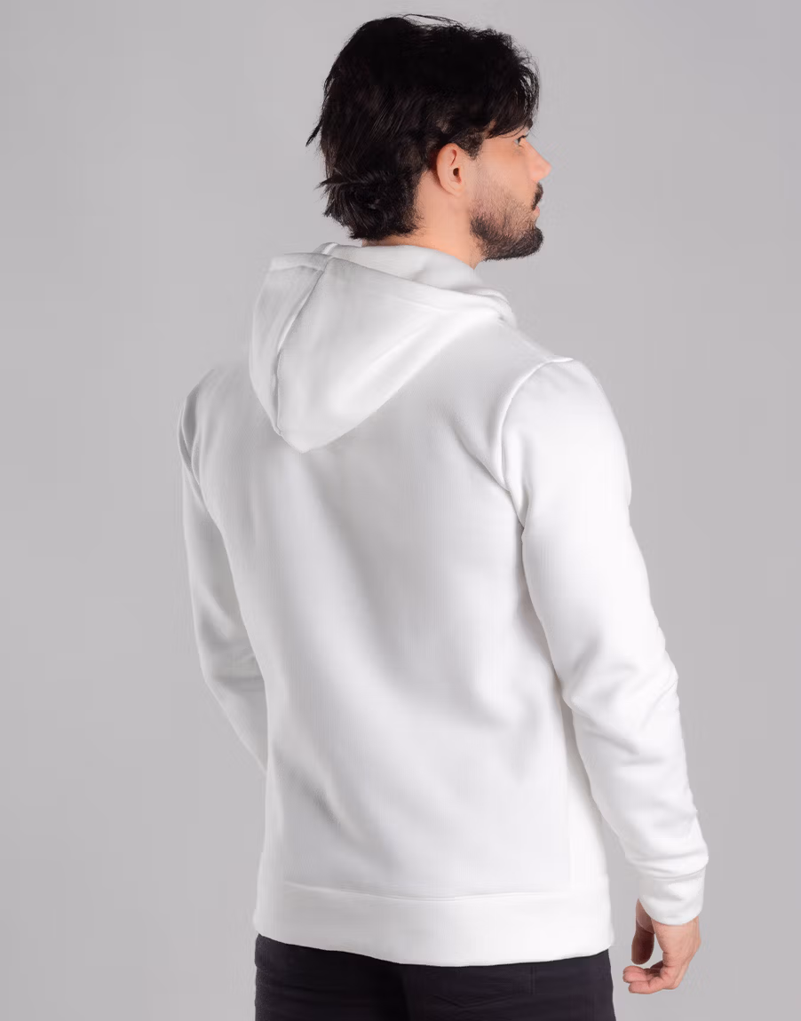 Moletom Masculino Com Capuz E Zíper Conforto Premium – Cor Off-White - Imagem 6