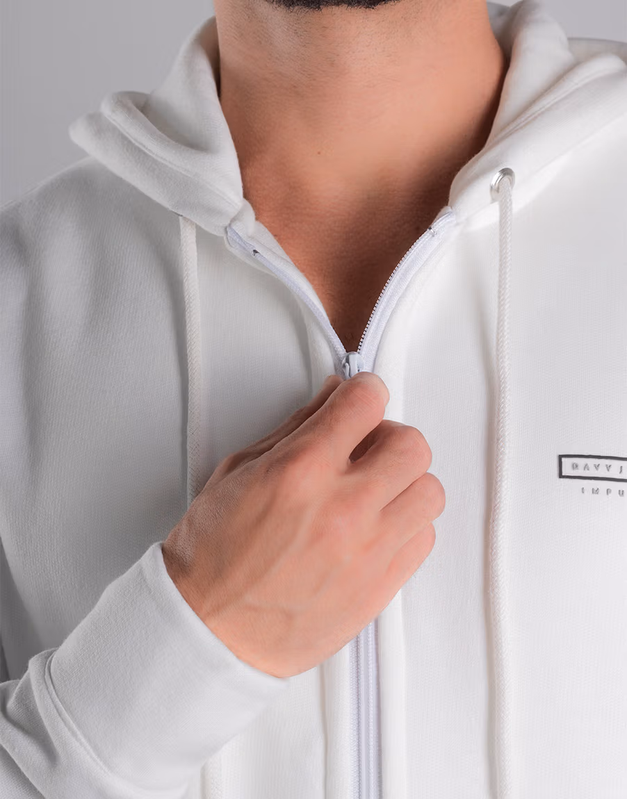 Moletom Masculino Com Capuz E Zíper Conforto Premium – Cor Off-White - Imagem 5