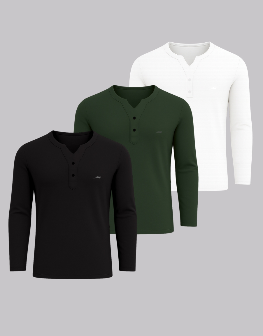 Henley -Preta - Verde - Branca