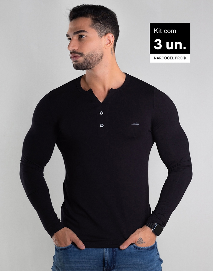 Kit 3 Henley Slim Fit