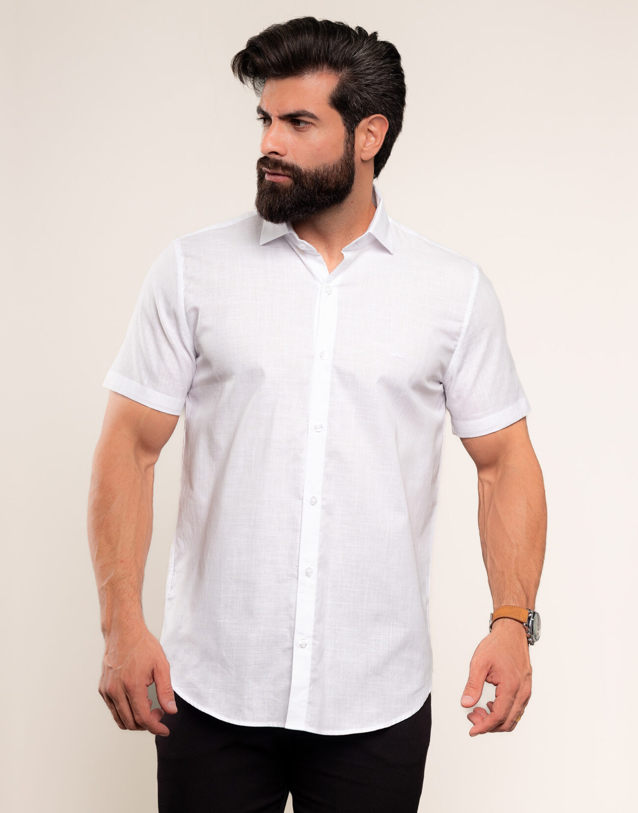 2816 Camisa Algodao Masculina Linho Texturizada Slim Fit Premium Cor Branca 1