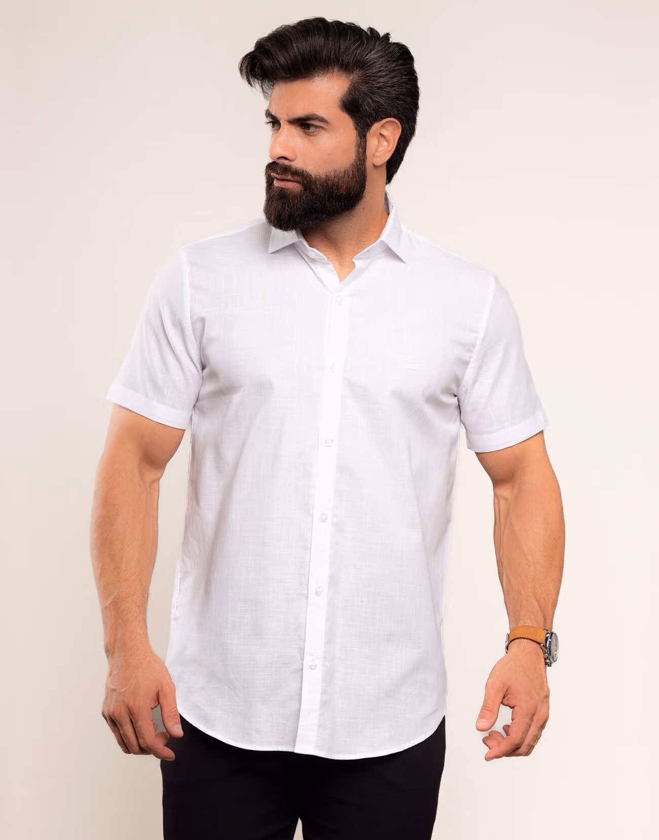2816 Camisa Algodao Masculina Linho Texturizada Slim Fit Premium Cor Branca 1