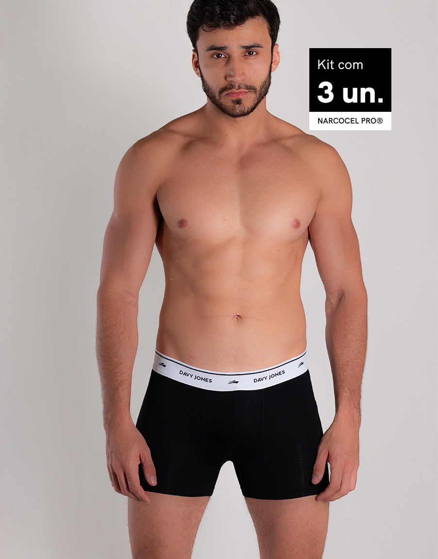 Kit 3 Cueca Box Masculina Naecocel - Preto