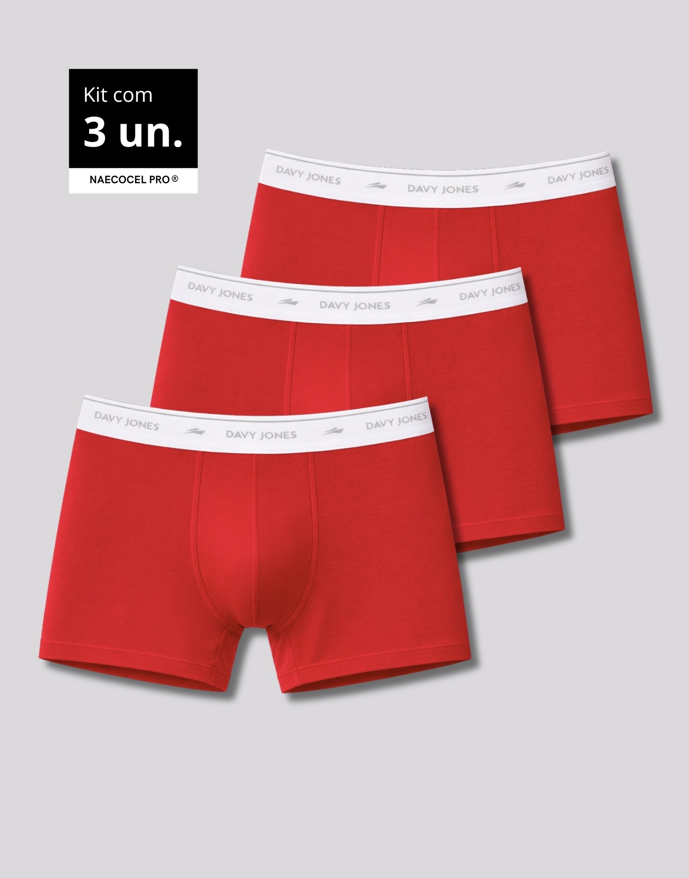 3 vermelha KIT CUECA Kit 3 Cuecas Boxer Masculina Naecocel – Vermelha Não Enrola - Imagem 1