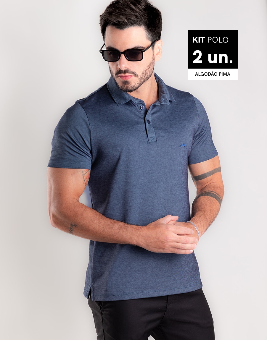 2108 kit 2 Kit 2 Camisa Polo Masculina Slim Fit Em Malha Premium - Imagem 1