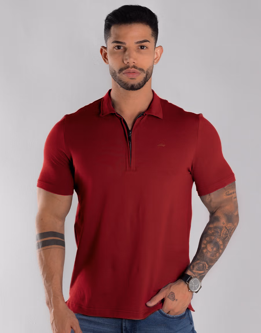 Camisa Polo Masculina Piquet Algodão Pima - Cor Vermelho - Imagem 1