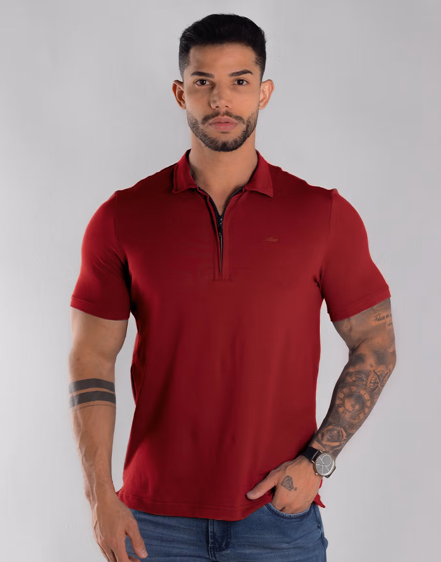 Camisa Polo Masculina Piquet Algodão Pima - Cor Vermelho - Imagem 3