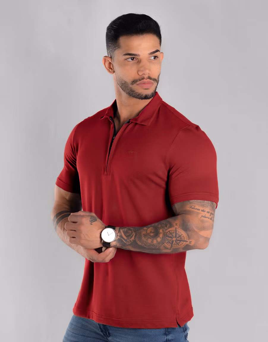 Camisa Polo Masculina Piquet Algodão Pima - Cor Vermelho - Imagem 5