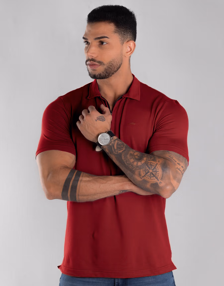 Camisa Polo Masculina Piquet Algodão Pima - Cor Vermelho - Imagem 6