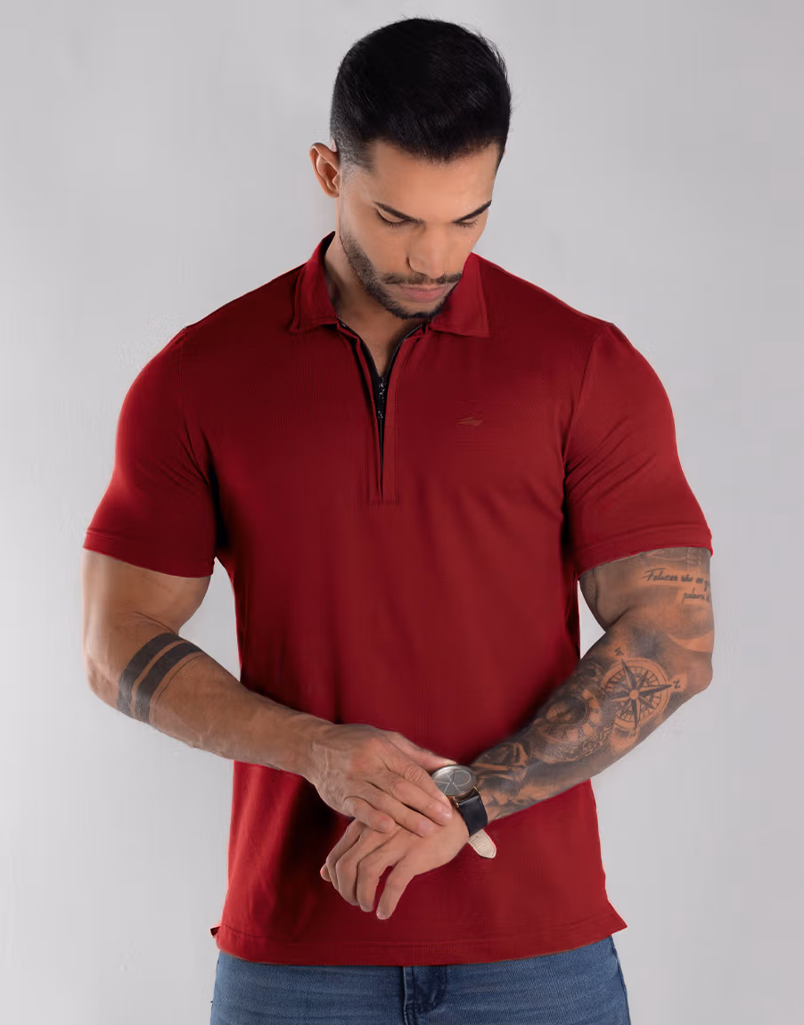 Camisa Polo Masculina Piquet Algodão Pima - Cor Vermelho - Imagem 7