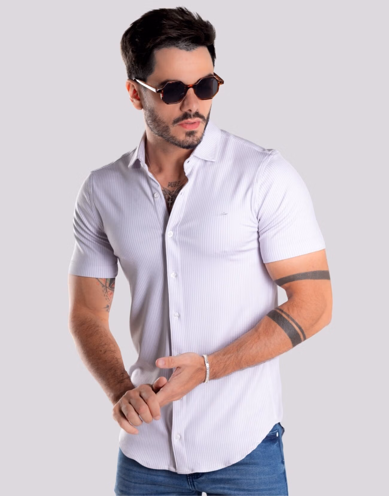 2817 Camisa Listra Vertical Cor Bege 7 1