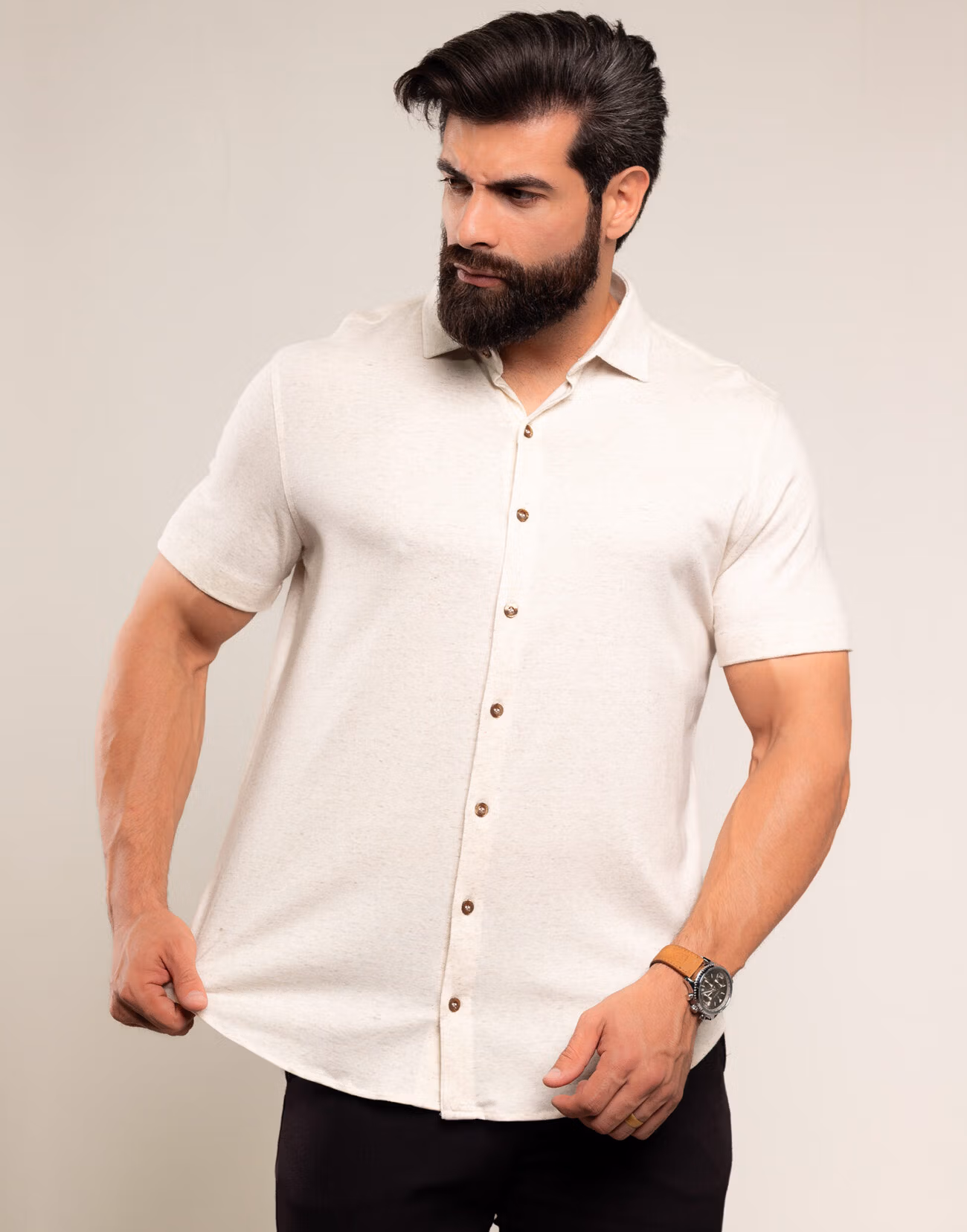 2818 Camisa Slim Em Linho Com Alta Durabilidade Cor Off White 1