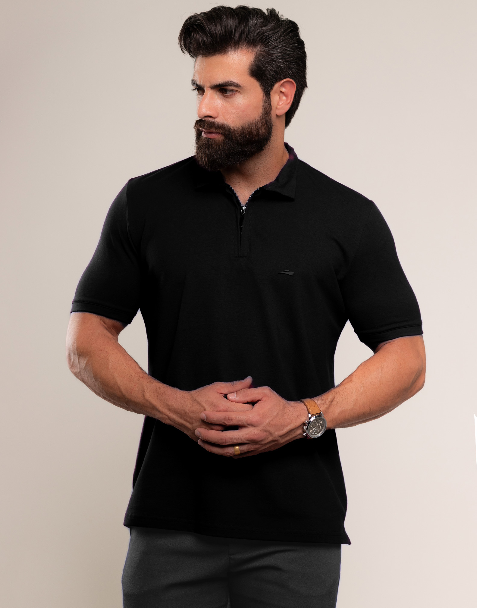 Camisa-Polo-Masculina-Piquet-Algodão-Pima-Cor-preta-1 Camisa Polo Masculina Piquet Algodão Pima - Preto - Imagem 1